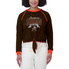 Cleveland Browns WEAR by Erin Andrews Women's Plus Size Tie-Front Long Sleeve Top Brown/Orange