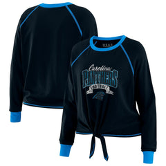 Carolina Panthers WEAR by Erin Andrews Women's Plus Size Tie-Front Long Sleeve Top Black/Blue