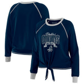 Dallas Cowboys WEAR by Erin Andrews Women's Plus Size Tie-Front Long Sleeve Top Navy/Silver