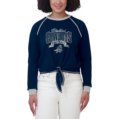 Dallas Cowboys WEAR by Erin Andrews Women's Plus Size Tie-Front Long Sleeve Top Navy/Silver
