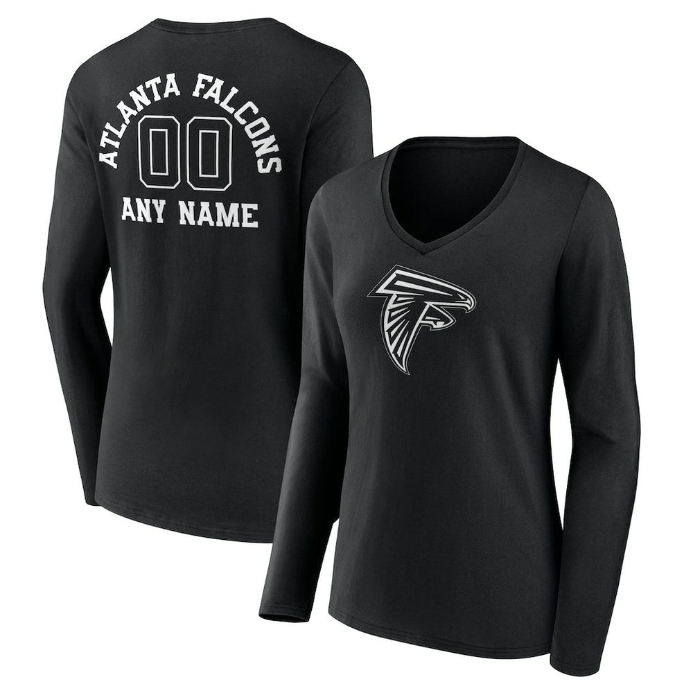 Atlanta Falcons Women's Personalized Name & Number Monochrome Long Sleeve V-Neck T-Shirt Black