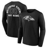 Baltimore Ravens Personalized Name & Number Monochrome Long Sleeve T-Shirt Black