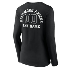 Baltimore Ravens Women's Personalized Name & Number Monochrome Long Sleeve V-Neck T-Shirt Black
