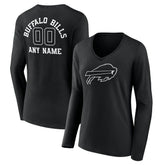 Buffalo Bills Women's Personalized Name & Number Monochrome Long Sleeve V-Neck T-Shirt Black