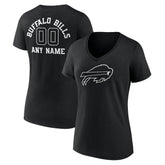 Buffalo Bills Women's Personalized Name & Number Monochrome V-Neck T-Shirt Black