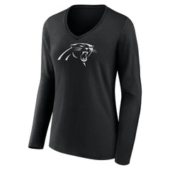 Carolina Panthers Women's Personalized Name & Number Monochrome Long Sleeve V-Neck T-Shirt Black