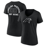 Carolina Panthers Women's Personalized Name & Number Monochrome V-Neck T-Shirt Black