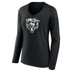 Chicago Bears Women's Personalized Name & Number Monochrome Long Sleeve V-Neck T-Shirt Black