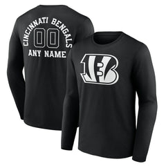 Cincinnati Bengals Personalized Name & Number Monochrome Long Sleeve T-Shirt Black