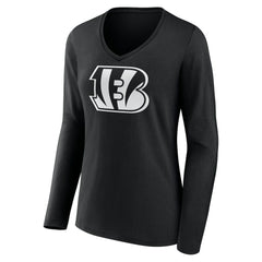 Cincinnati Bengals Women's Personalized Name & Number Monochrome Long Sleeve V-Neck T-Shirt Black