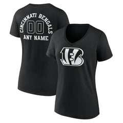 Cincinnati Bengals Women's Personalized Name & Number Monochrome V-Neck T-Shirt Black