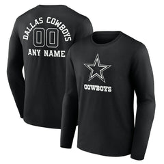 Dallas Cowboys Personalized Name & Number Monochrome Long Sleeve T-Shirt Black