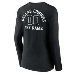 Dallas Cowboys Women's Personalized Name & Number Monochrome Long Sleeve V-Neck T-Shirt Black