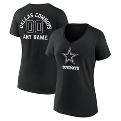 Dallas Cowboys Women's Personalized Name & Number Monochrome V-Neck T-Shirt Black