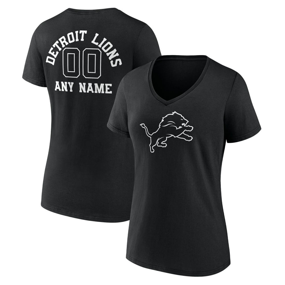 Detroit Lions Women's Personalized Name & Number Monochrome V-Neck T-Shirt Black