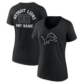 Detroit Lions Women's Personalized Name & Number Monochrome V-Neck T-Shirt Black