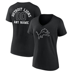 Detroit Lions Women's Personalized Name & Number Monochrome V-Neck T-Shirt Black