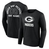 Green Bay Packers Personalized Name & Number Monochrome Long Sleeve T-Shirt Black