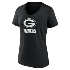 Green Bay Packers Women's Personalized Name & Number Monochrome V-Neck T-Shirt Black
