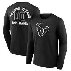 Houston Texans Personalized Name & Number Monochrome Long Sleeve T-Shirt Black