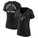 Houston Texans Women's Personalized Name & Number Monochrome V-Neck T-Shirt Black