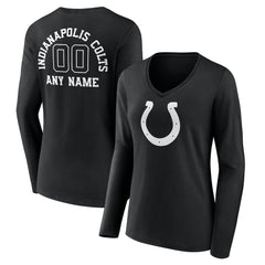 Indianapolis Colts Women's Personalized Name & Number Monochrome Long Sleeve V-Neck T-Shirt Black