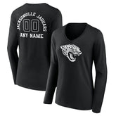 Jacksonville Jaguars Women's Personalized Name & Number Monochrome Long Sleeve V-Neck T-Shirt Black