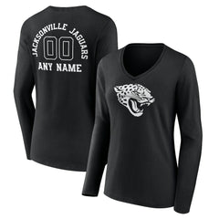 Jacksonville Jaguars Women's Personalized Name & Number Monochrome Long Sleeve V-Neck T-Shirt Black