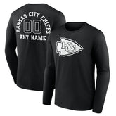 Kansas City Chiefs Personalized Name & Number Monochrome Long Sleeve T-Shirt Black