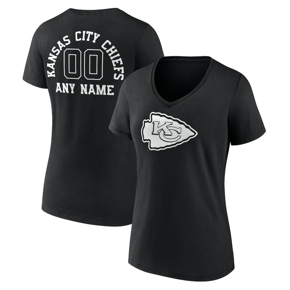 Kansas City Chiefs Women's Personalized Name & Number Monochrome V-Neck T-Shirt Black