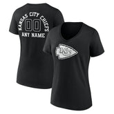 Kansas City Chiefs Women's Personalized Name & Number Monochrome V-Neck T-Shirt Black