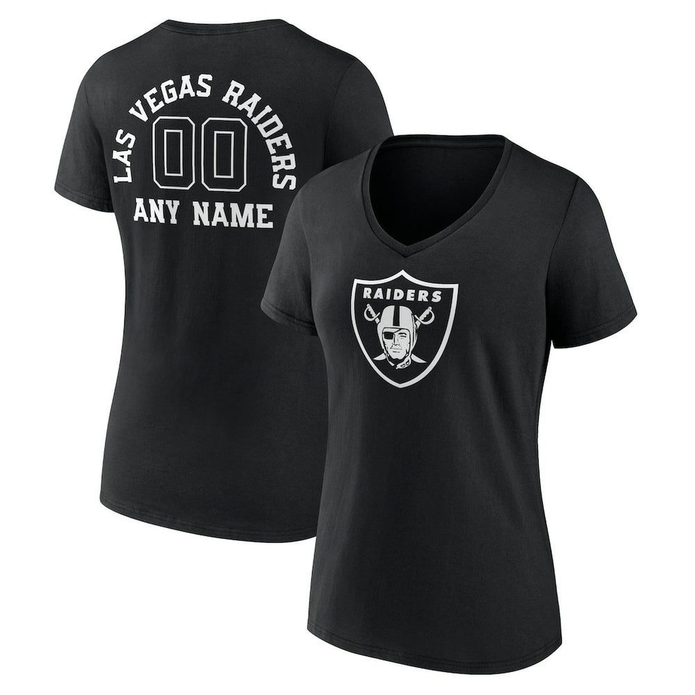 Las Vegas Raiders Women's Personalized Name & Number Monochrome V-Neck T-Shirt Black