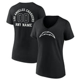 Los Angeles Chargers Women's Personalized Name & Number Monochrome V-Neck T-Shirt Black