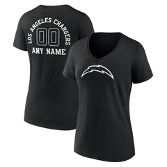 Los Angeles Chargers Women's Personalized Name & Number Monochrome V-Neck T-Shirt Black
