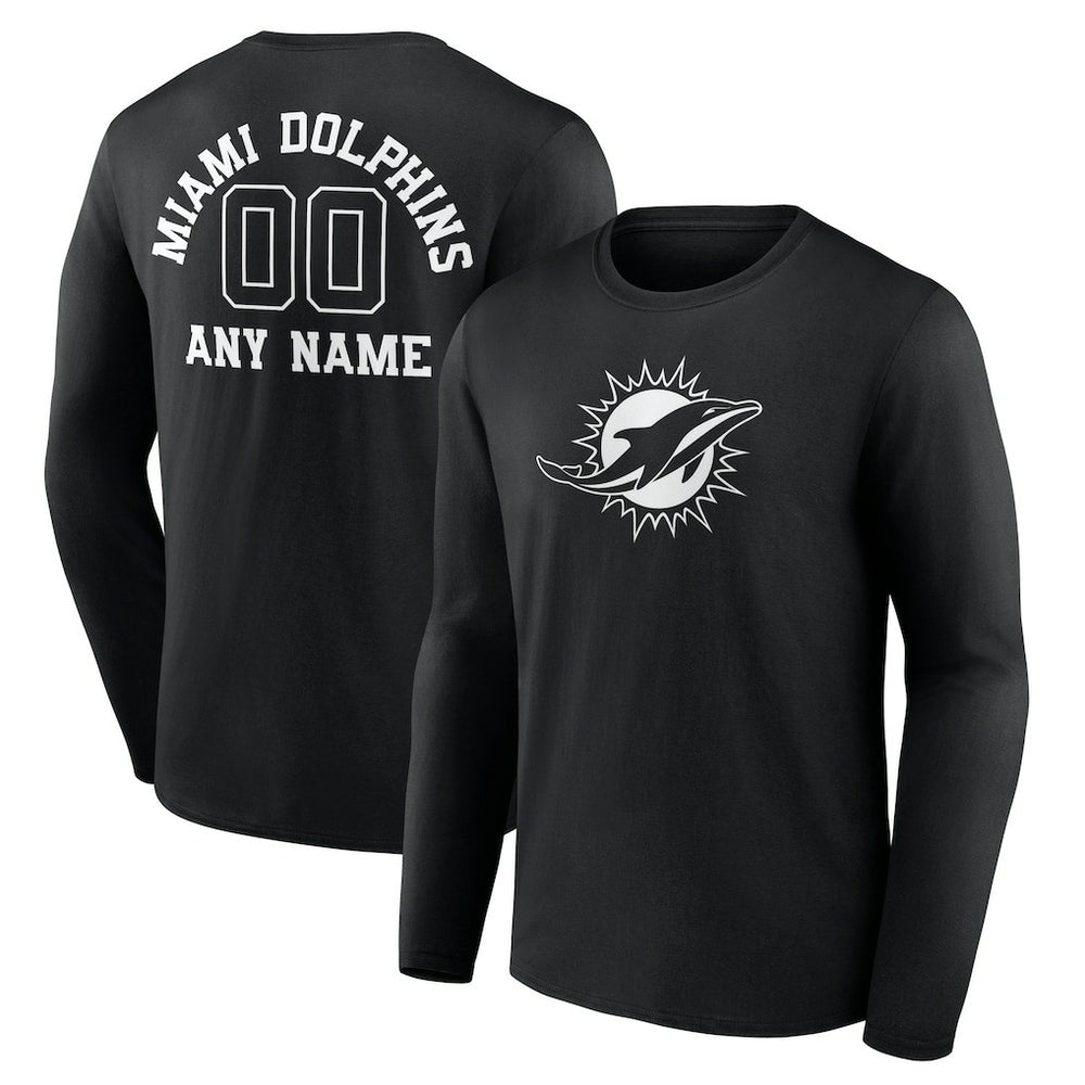 Miami Dolphins Personalized Name & Number Monochrome Long Sleeve T-Shirt Black