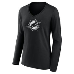 Miami Dolphins Women's Personalized Name & Number Monochrome Long Sleeve V-Neck T-Shirt Black