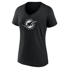 Miami Dolphins Women's Personalized Name & Number Monochrome V-Neck T-Shirt Black