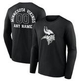 Minnesota Vikings Personalized Name & Number Monochrome Long Sleeve T-Shirt Black