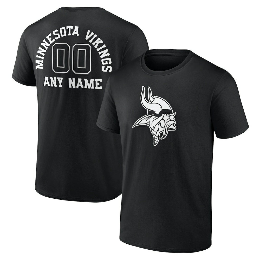 Minnesota Vikings Personalized Name & Number Monochrome T-Shirt Black