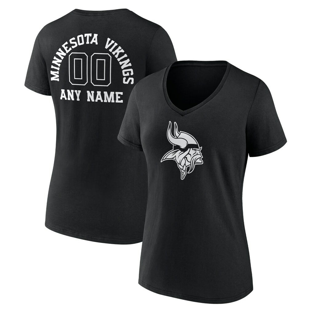 Minnesota Vikings Women's Personalized Name & Number Monochrome V-Neck T-Shirt Black