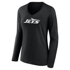 New York Jets Women's Personalized Name & Number Monochrome Long Sleeve V-Neck T-Shirt Black
