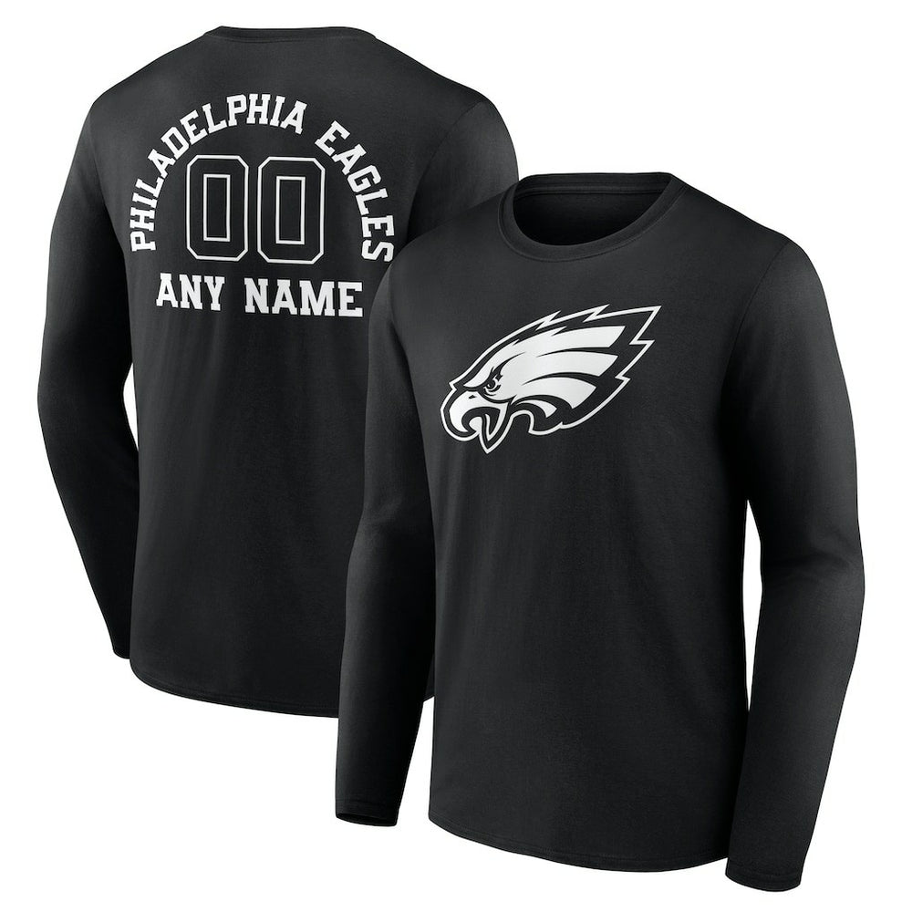 Philadelphia Eagles Personalized Name & Number Monochrome Long Sleeve T-Shirt Black