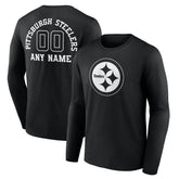 Pittsburgh Steelers Personalized Name & Number Monochrome Long Sleeve T-Shirt Black