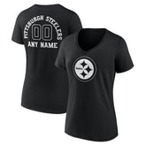 Pittsburgh Steelers Women's Personalized Name & Number Monochrome V-Neck T-Shirt Black
