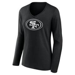 San Francisco 49ers Women's Personalized Name & Number Monochrome Long Sleeve V-Neck T-Shirt Black