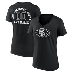 San Francisco 49ers Women's Personalized Name & Number Monochrome V-Neck T-Shirt Black