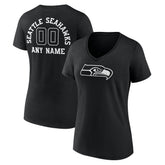 Seattle Seahawks Women's Personalized Name & Number Monochrome V-Neck T-Shirt Black