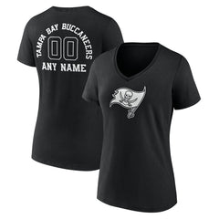 Tampa Bay Buccaneers Women's Personalized Name & Number Monochrome V-Neck T-Shirt Black