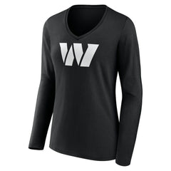 Washington Commanders Women's Personalized Name & Number Monochrome Long Sleeve V-Neck T-Shirt Black