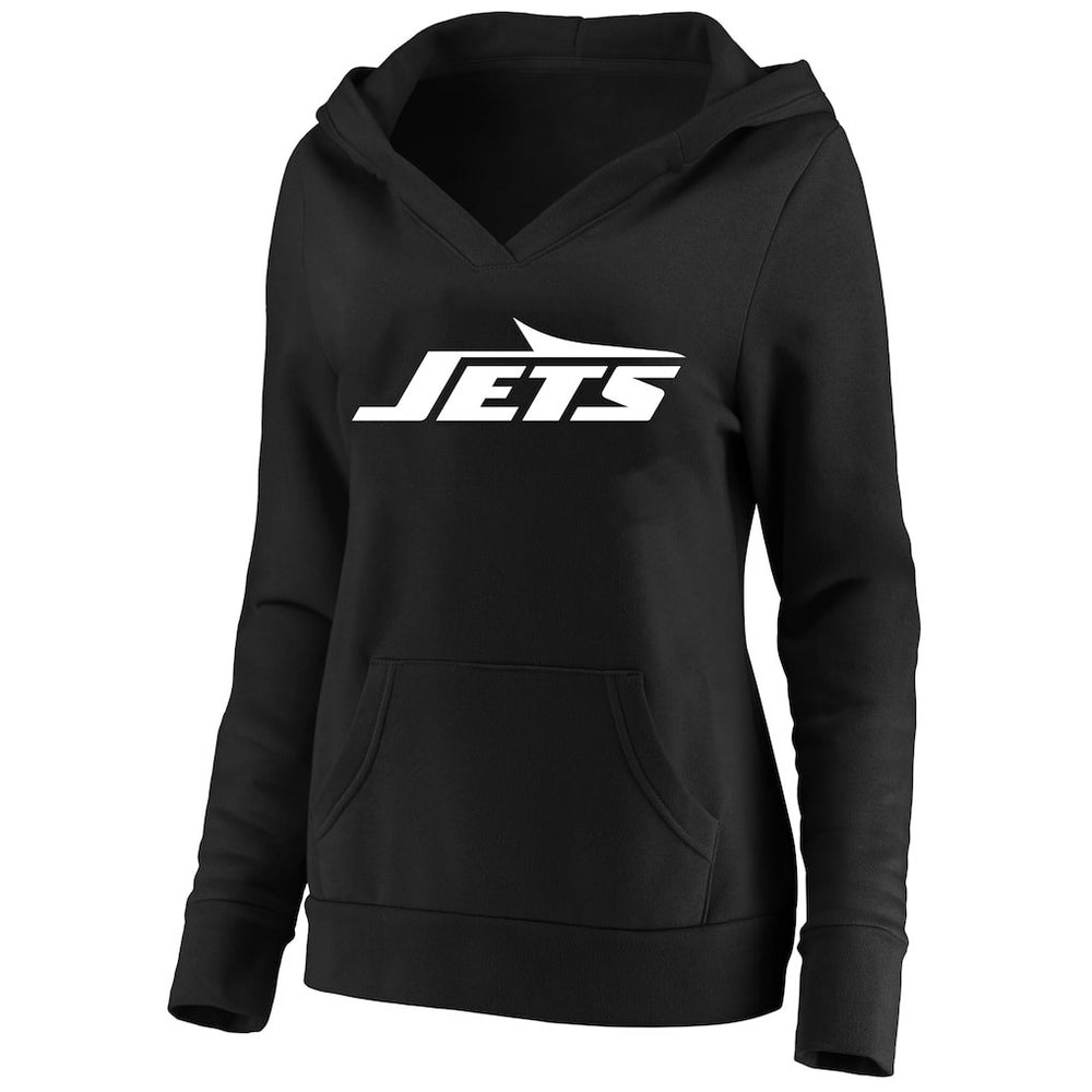 New York Jets Women's Plus Size V-Neck Pullover Hoodie Black